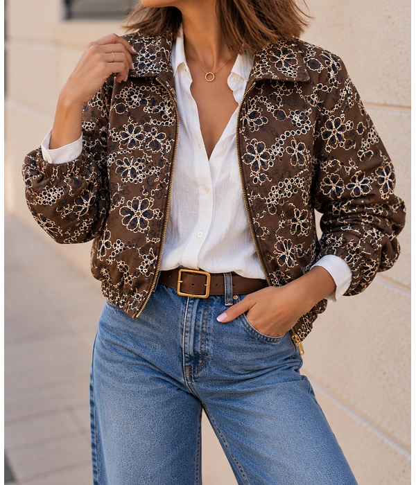 BOMBER COM BORDADOS CASTANHO
