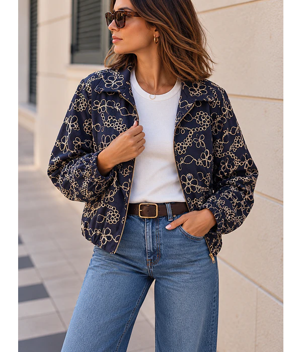BOMBER COM BORDADOS AZUL