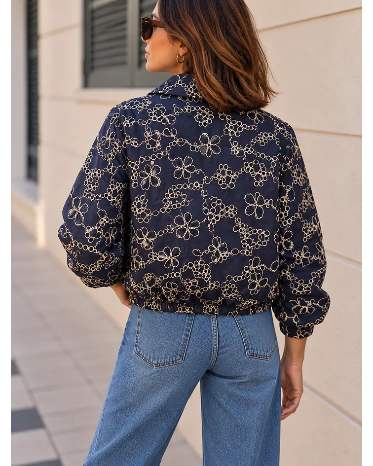 BOMBER COM BORDADOS AZUL