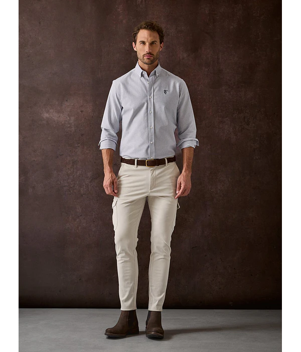 Camisa Oxford às Riscas - Azul Marinho