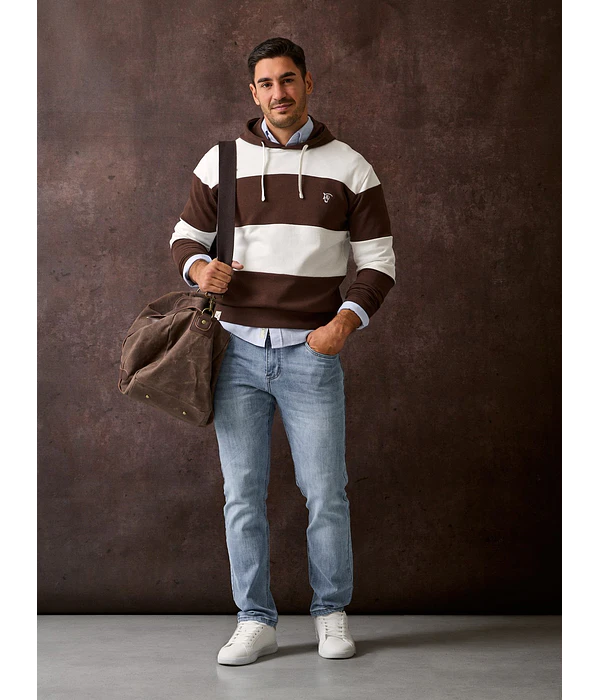 Sweatshirt com Capuz às Riscas - Moka