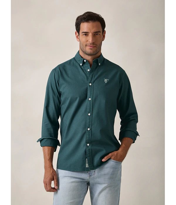 Camisa Garment Dyed - Verde Azulado