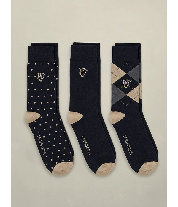Pack de 3 Meias com Motivos - Azul Marinho - Azul Marinho
