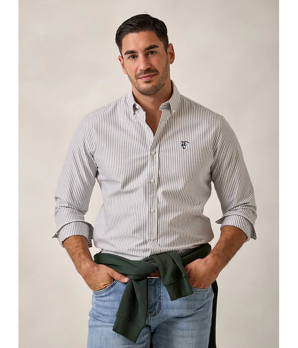 Camisa Oxford às Riscas Multicolor - Moka