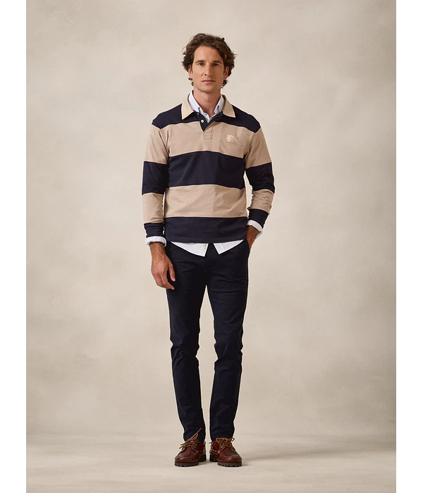 Polo Rugby com Gola em Canvas - Pedra