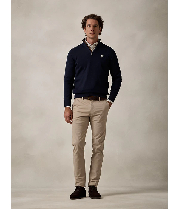Camisola Brand de Meia Cremalheira - Azul Marinho