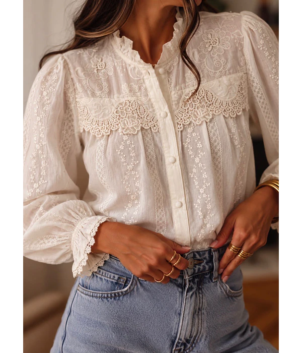 CAMISA BORDADA BEGE