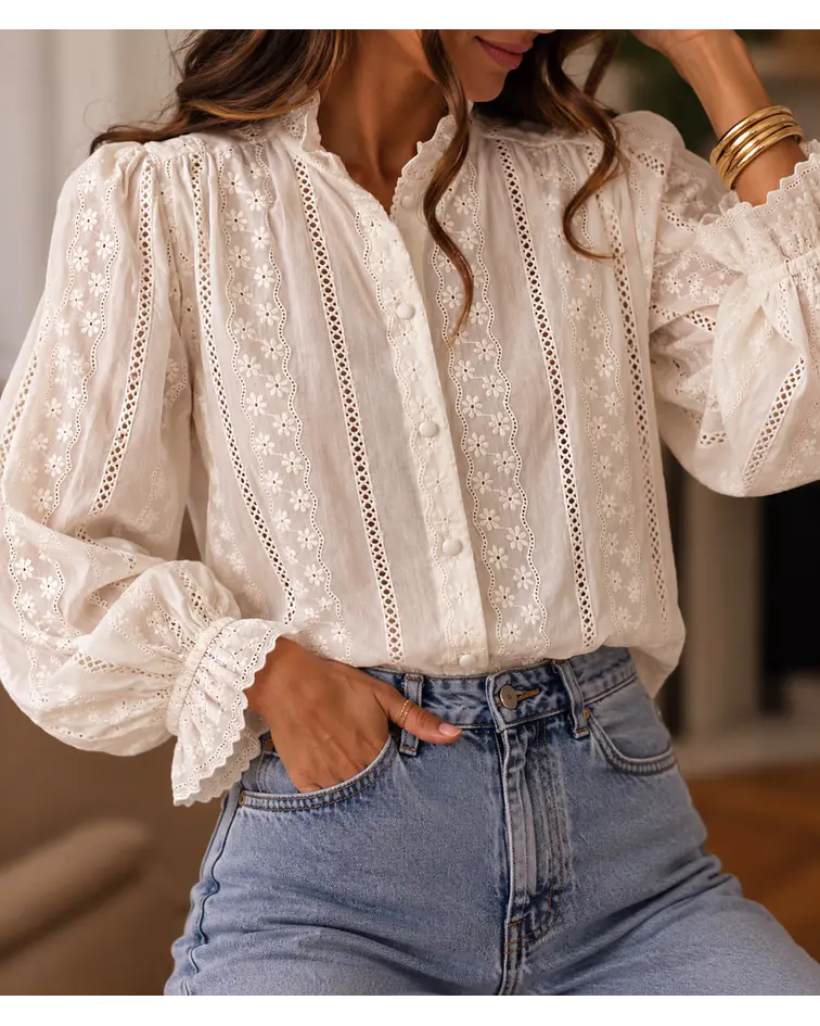 CAMISA BORDADA BEGE 