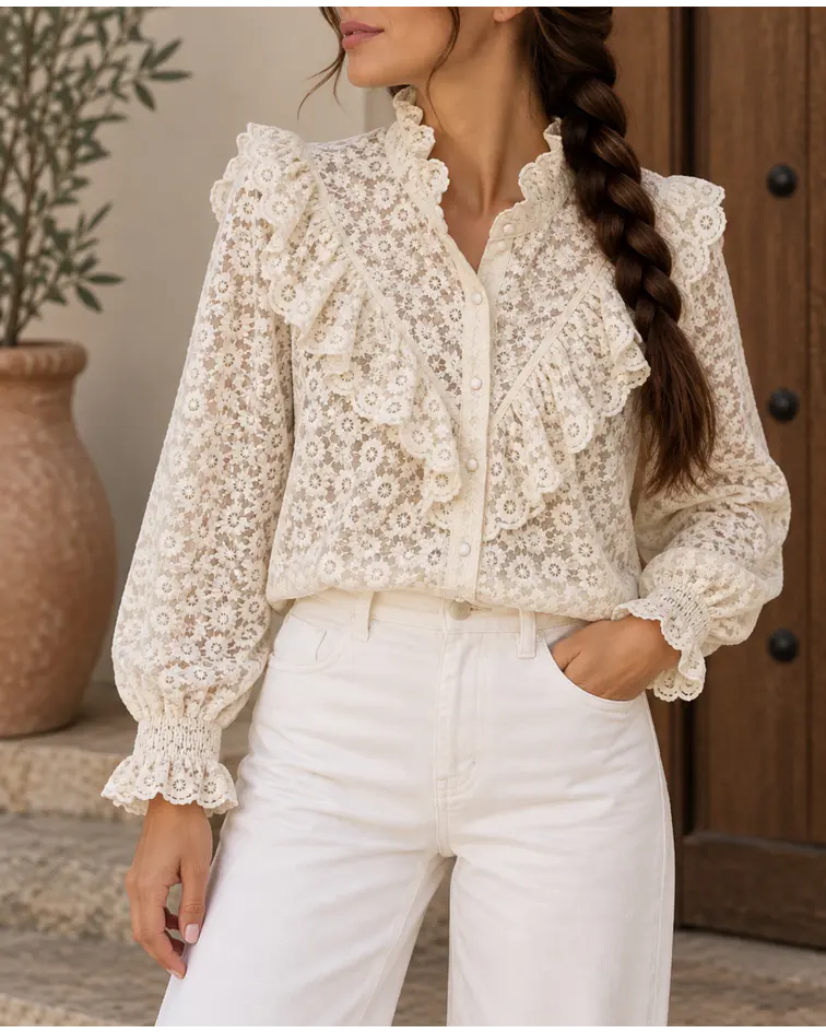 CAMISA RENDADA BEGE