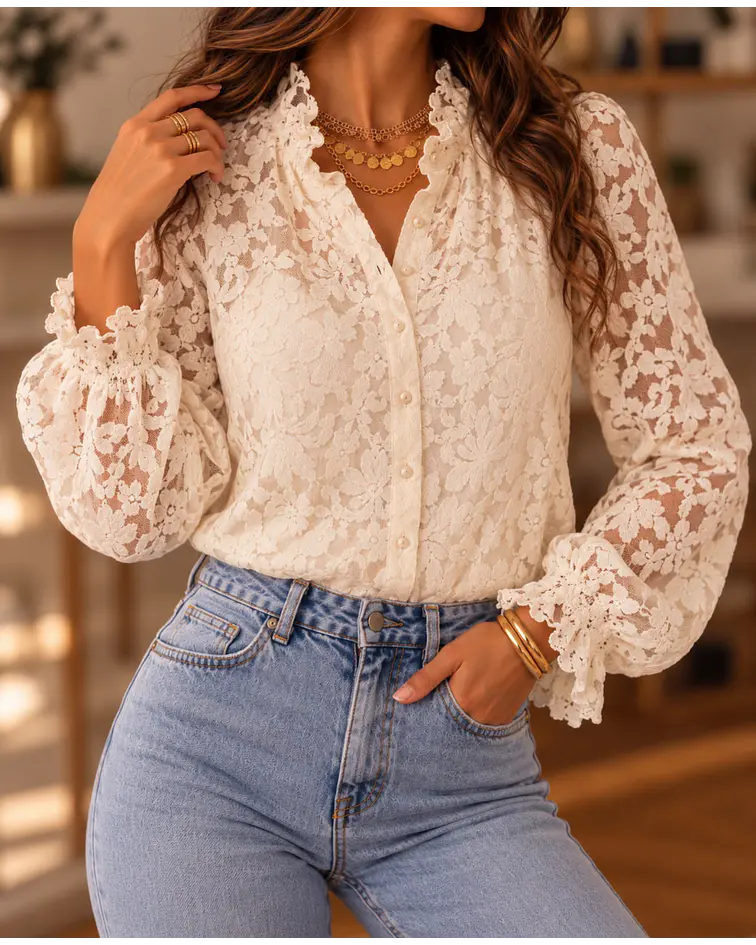CAMISA RENDADA BEGE 