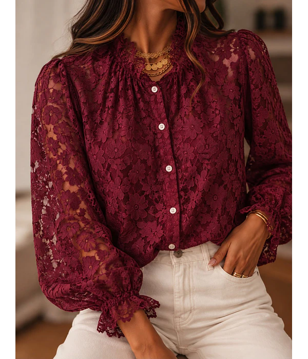 CAMISA RENDADA BORDÔ