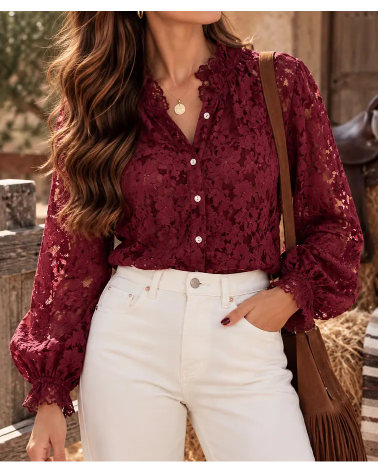 CAMISA RENDADA BORDÔ