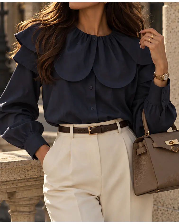 CAMISA AZUL GOLA FLOR  