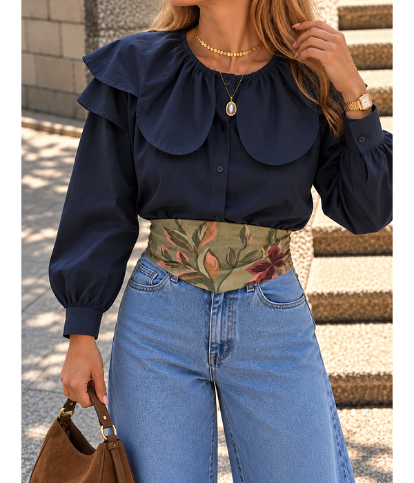 CAMISA AZUL GOLA FLOR  