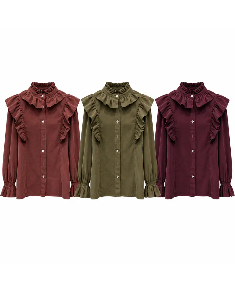CAMISA AVELUDADA COM FOLHOS