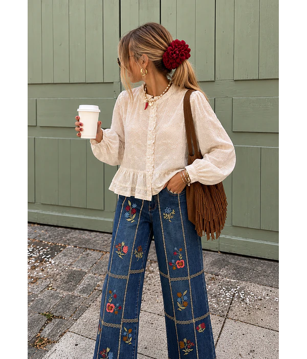 JEANS BORDADOS FLORAIS