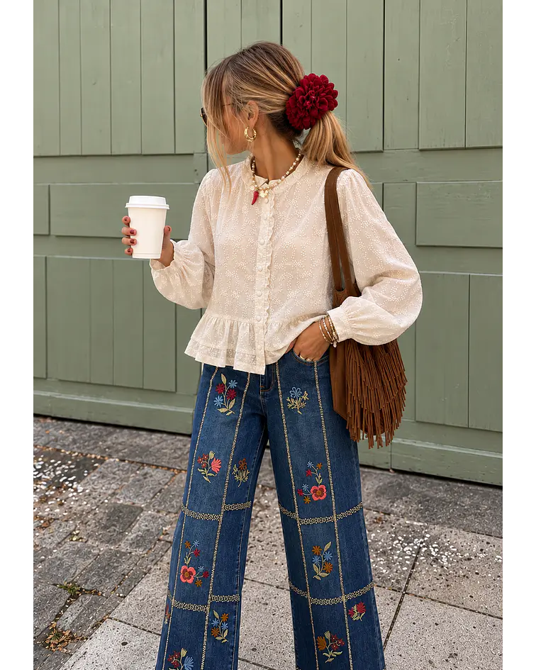 JEANS BORDADOS FLORAIS