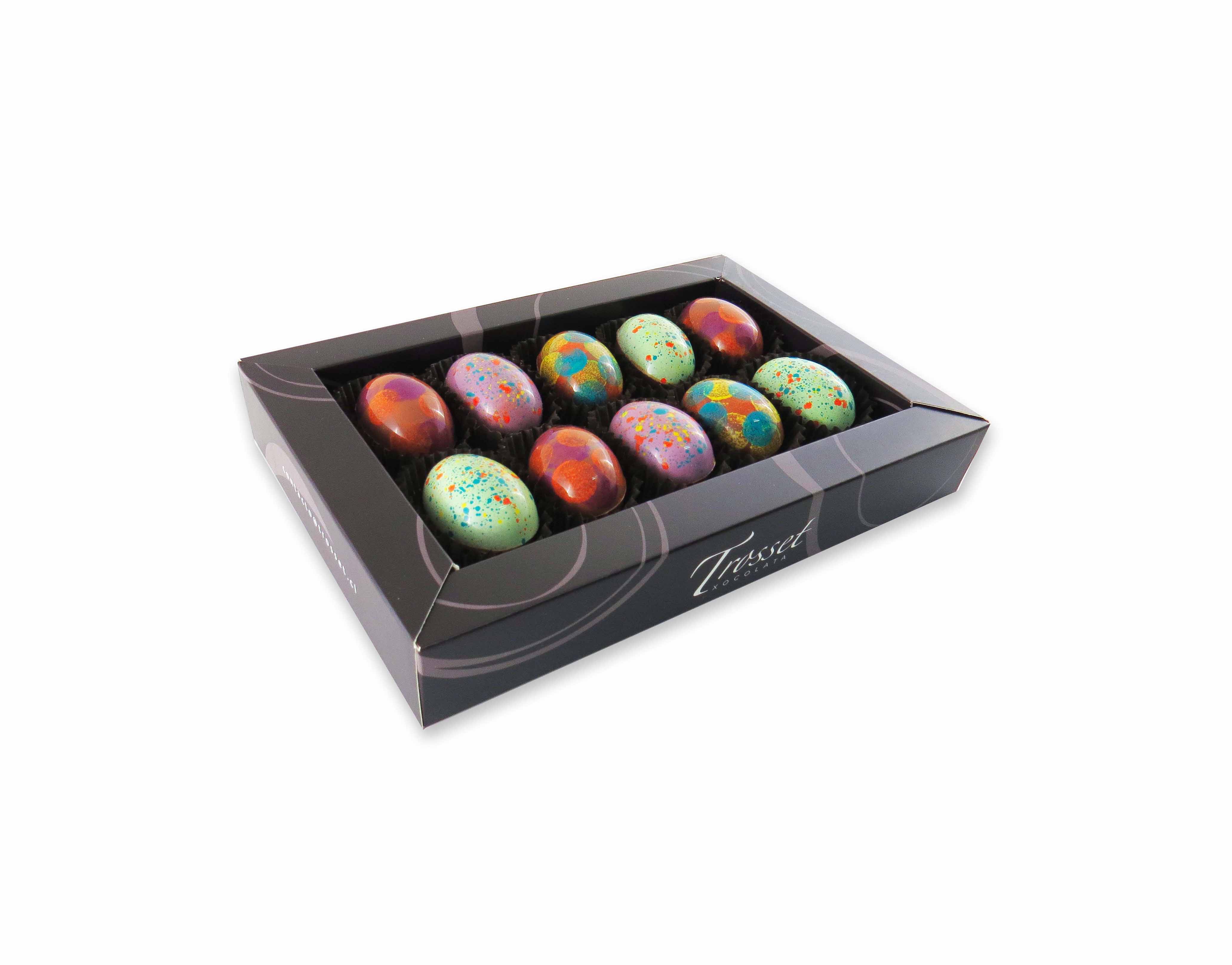 Caja de huevos de chocolate mixto rellenos de dulce de leche (10 und.)