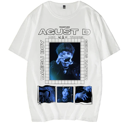 AGUST D | Min Yoongi | BTS Suga Polera Manga Corta - blanco