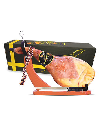 Caja Paleta Ibérica de Cebo Trujillo Et. Negra (5 kg. aprox.) + atril y cuchillo.