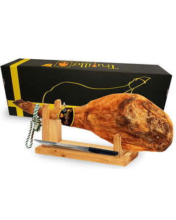 Caja Pata de Jamón Ibérico de Cebo Trujillo Et. Negra (8,0 kg. aprox.) + atril y cuchillo