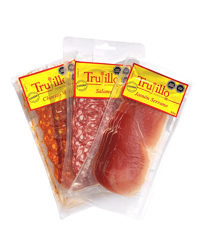 Pack Jamón Serrano 50g - Chorizo Vela 50g - Salame 50g Trujillo Et. Amarilla