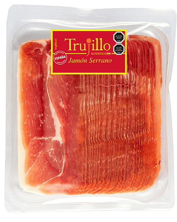 Jamón Serrano Trujillo Et. Roja - 500 g. en atmósfera. Para Regiones envase al vacío.