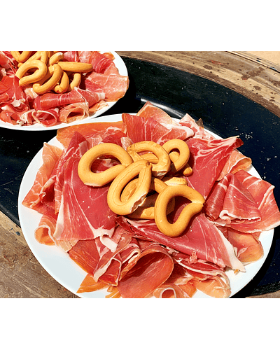 Jamón Serrano Trujillo Et. Roja - 500 g. en atmósfera. Para Regiones envase al vacío.