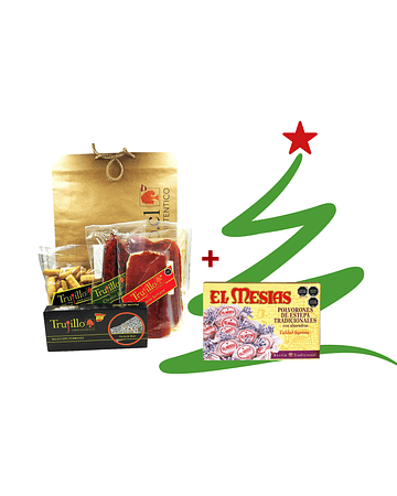 Pack #4 Navideño: Jamón Serrano Et. Roja-Fuet-Bastones Camperos-Turrón-Selección Dulces Españoles.