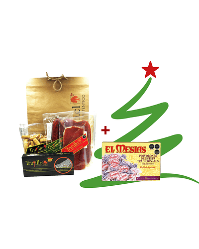 Pack #4 Navideño: Jamón Serrano Et. Roja-Fuet-Bastones Camperos-Turrón-Selección Dulces Españoles.