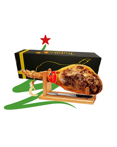 Caja Pata de Jamón Serrano Trujillo Et. Roja + atril y cuchillo - unidad 6,5 kg. aprox.