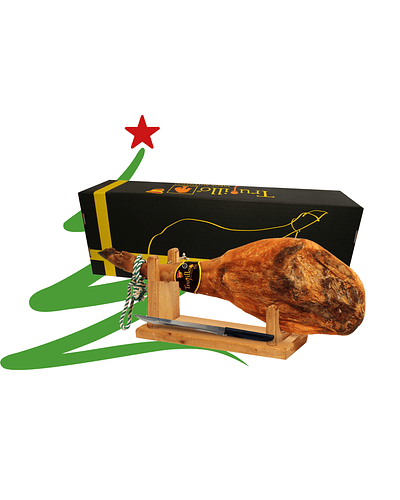 Caja Pata de Jamón Ibérico de Cebo Trujillo Et. Negra + atril y cuchillo - unidad 7,5-8 kg. aprox.