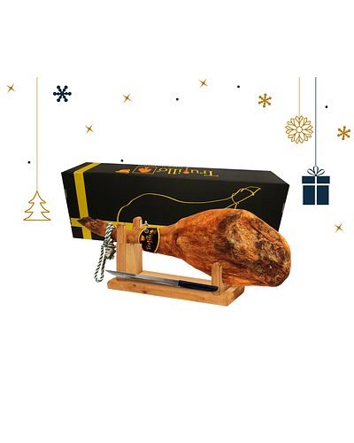 Caja Pata Jamón Ibérico Puro de Bellota D.O. Jabugo Trujillo Et. Negra + atril y cuchillo - unidad 7,5-8,0 kg. aprox.