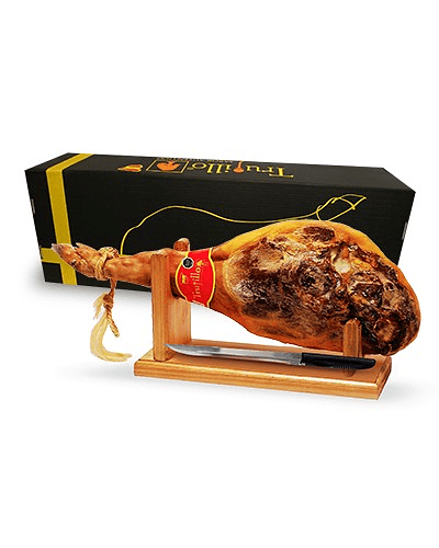 Caja Pata de Jamón Serrano Trujillo Et. Roja + atril y cuchillo - unidad 6,5 kg. aprox.