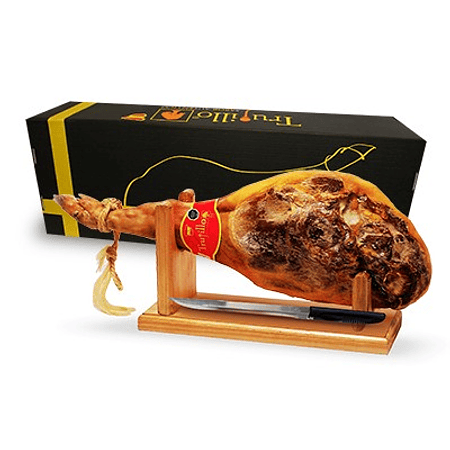 Caja Pata de Jamón Serrano Trujillo Et. Roja + atril y cuchillo - unidad 6,5 kg. aprox.