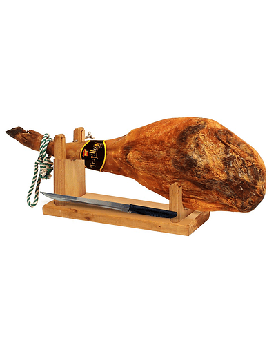 Caja Pata de Jamón Ibérico de Cebo Trujillo Et. Negra + atril y cuchillo - unidad 7,5-8 kg. aprox.