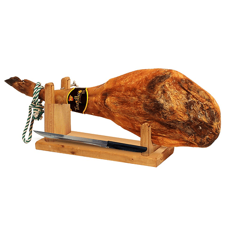 Caja Pata Jamón Ibérico Puro de Bellota D.O. Jabugo Trujillo Et. Negra + atril y cuchillo - unidad 7,5-8,0 kg. aprox.