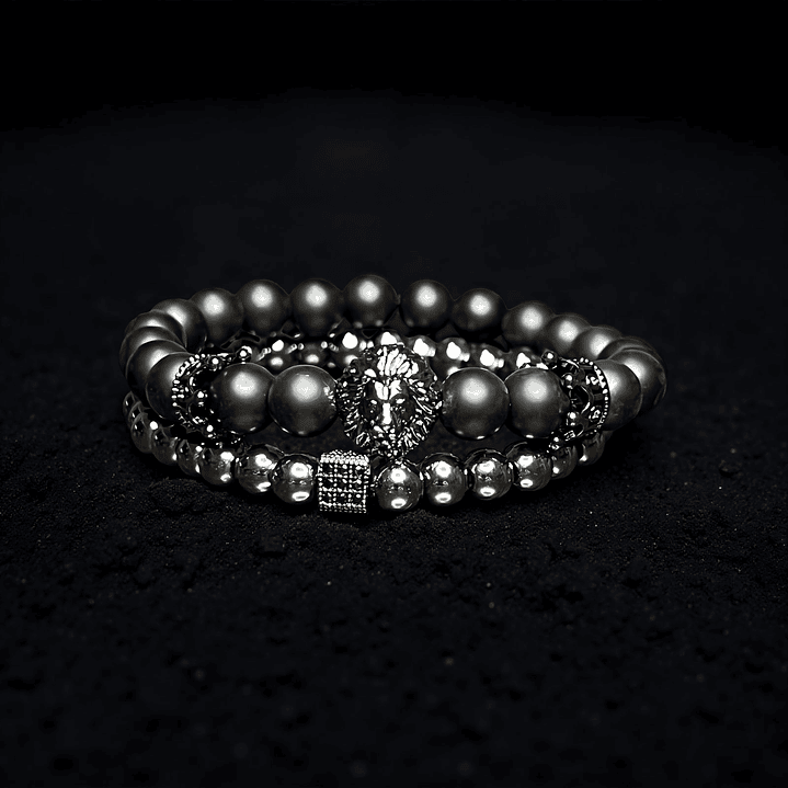 PULSERA LION DOBLE ALL BLACK  3