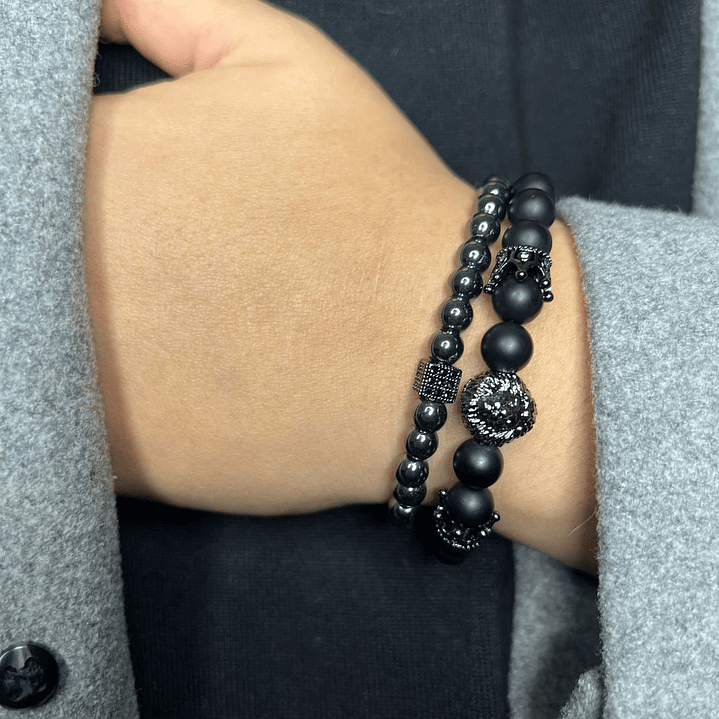 PULSERA LION DOBLE ALL BLACK  2