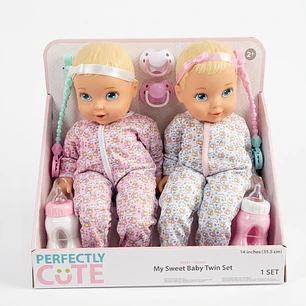 Set Muñecas Bebes Gemelas-mellizas Con Su Chupete Y Biberón.