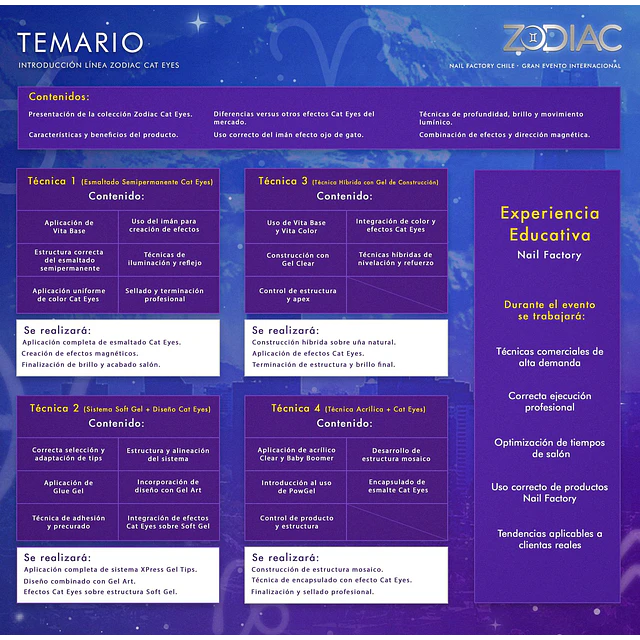 Evento ZODIAC 2026 · Santiago · Técnicas Comerciales de Manicure con 4 Máster Educadoras Internacionales