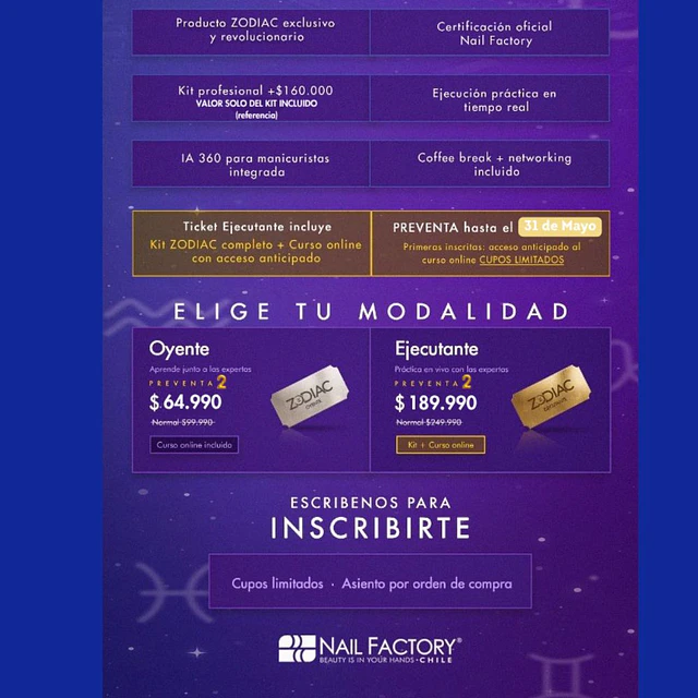 Evento ZODIAC 2026 · Santiago · Técnicas Comerciales de Manicure con 4 Máster Educadoras Internacionales