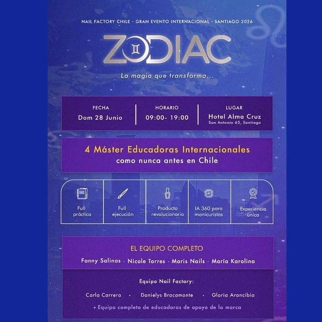 Evento ZODIAC 2026 · Santiago · Técnicas Comerciales de Manicure con 4 Máster Educadoras Internacionales