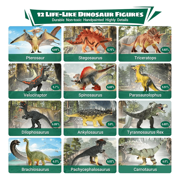 Juguetes De Dinosaurio Para Niños 12 Figuras Y Libro Interac 6