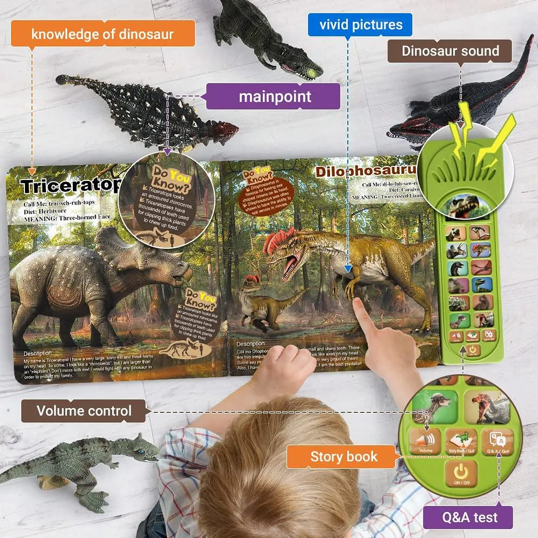 Juguetes De Dinosaurio Para Niños 12 Figuras Y Libro Interac 3