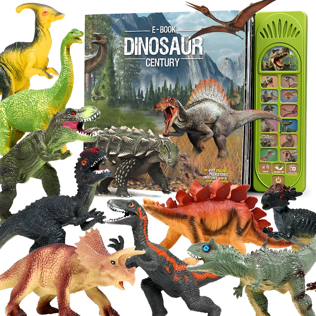 Juguetes De Dinosaurio Para Niños 12 Figuras Y Libro Interac 1