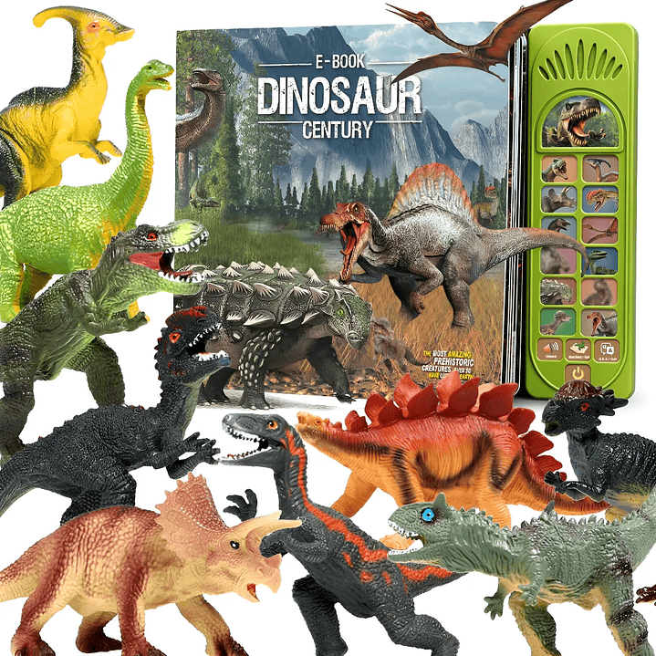 Juguetes De Dinosaurio Para Niños 12 Figuras Y Libro Interac 1