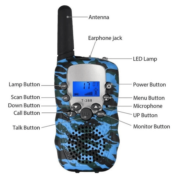 Walkie Talkies Para Niños T-388 Larga Distancia 22 Canales 2