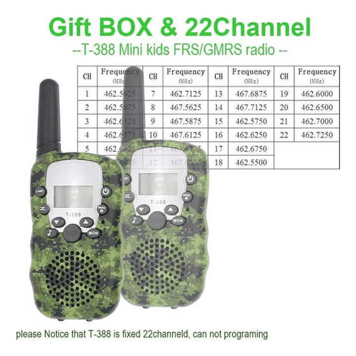 Walkie Talkies Para Niños T-388 Larga Distancia 22 Canales 6