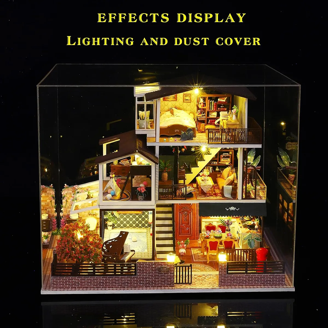 Casa Muñecas con Muebles Madera Miniatura 1:24 2